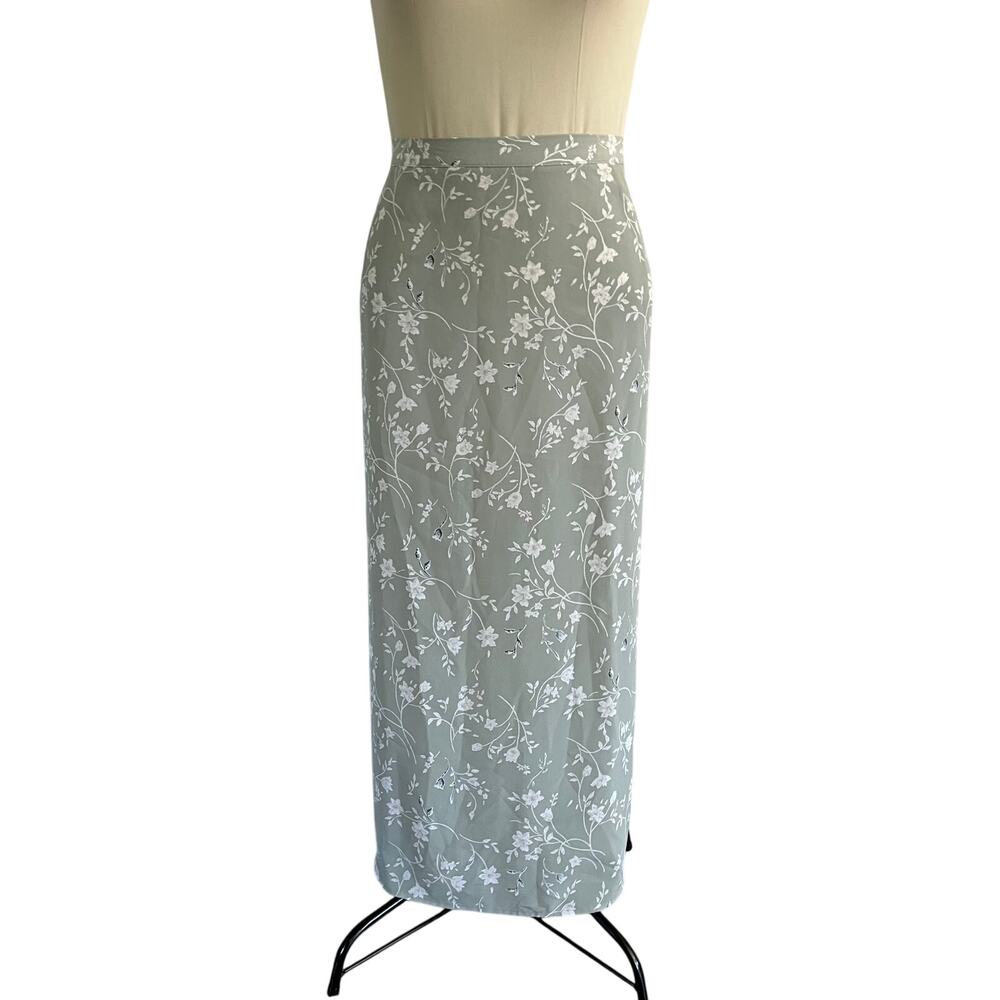 Vtg Y2K 2000s Green Ditsy Floral Print Maxi Skirt Plus Size 4X Tall Cottagecore